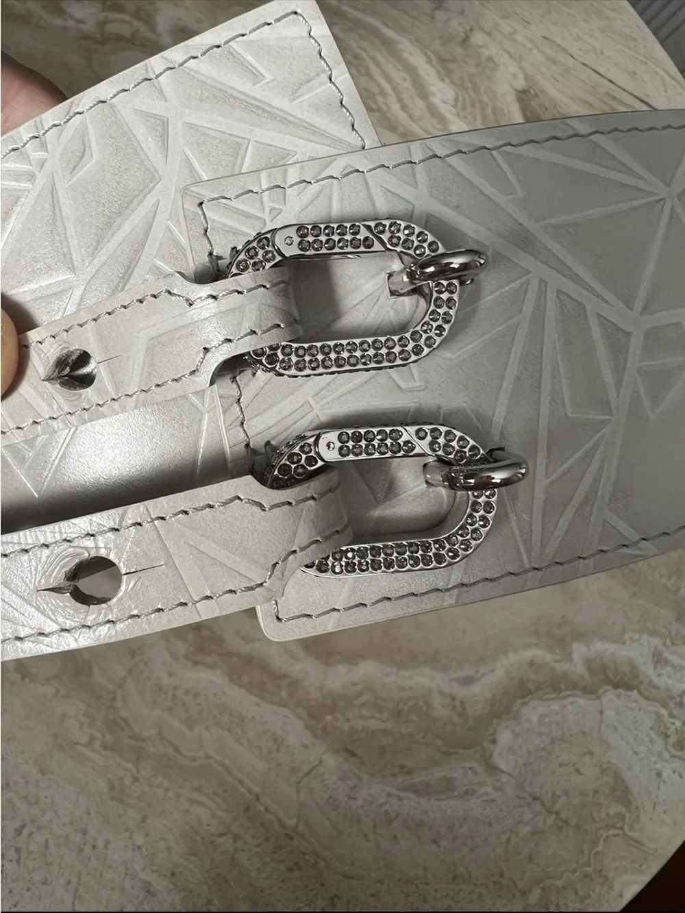 Swarovski Gray Leather Belt Chrystal Wide Rare Silver Buckle M / L vintage